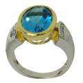   Buman 18k Gold and Sterling Silver Blue Topaz and Cubic Zirconia Ring