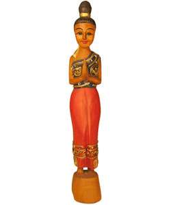 Hand carved Sawasdee Lady Wood Statue  