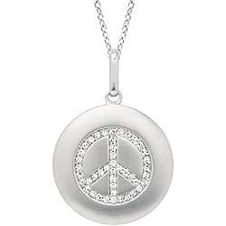 14k White Gold 1/6ct TDW Diamond Peace Sign Necklace  