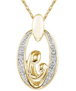14k Yellow Gold Diamond Necklace of mother and child  