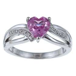 Beyond Silver Heart shaped Created Pink Sapphire and Diamond Ring 