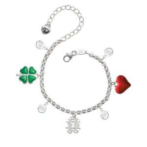 Silver Chinese Symbol Happiness Love & Luck Charm Bracelet with 