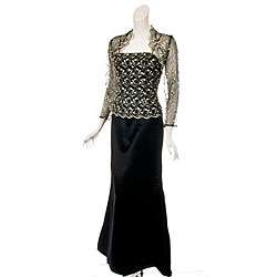   Womens Black/ Gold Lace Overlay Full length Dress  