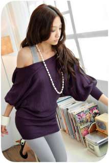 Sexy 1/2 Sleeve Off Shoulder Batwing Long Knit Tops 1E  
