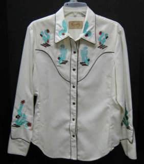SCULLY WESTERN CACTUS COWGIRL SHIRT TOP OFF WHITE MED  