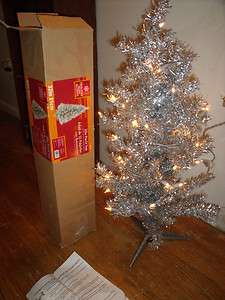   BOX 32 PRE LIT SHINING SILVER CHRISTMAS TREE W 50 BRIGHT WHITE LIGHTS