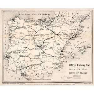  Lithograph Antique Map Span Railway Route Ibiza Madrid Guadalajara 