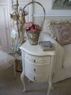   Vintage FRENCH NIGHTSTAND Drawers Curvy Legs Bow Front DETAILS  