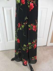   Size 4 Long Black & Red Cocktail Dress Floral VNeck Sleeveless  