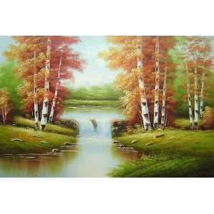  Small Water Fall in Golden Autumn Oil Painting 24 x 36 