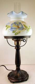 Fenton Hand Painted Student Lamp in Opal Satin Glass  