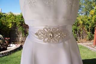   Rhinestone Beaded Bridal Wedding Dress Sash Belt Custom Couture White