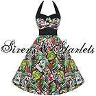   WHITE FLORAL RETRO VINTAGE 50S STYLE SWING PARTY PROM DRESS  