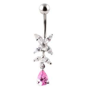  Beautiful Dangle Belly Ring with Hand Set Cubic Zirconia 