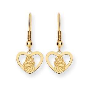 Disney Belle Heart Dangle Wire Earrings in 14 kt Yellow Gold
