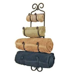  Black Rustic Wrought Iron Scroll 4 Tier Wall Mounted Towel 