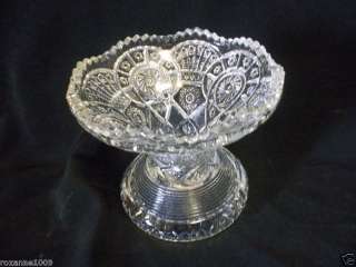 VTG EAPG Clear Glass Vase Punch Bowl Stand PINWHEEL & HOBSTAR  
