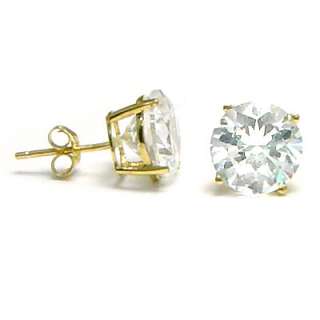 Solid 14k Yellow Gold Basket CZ Round Earring Studs NEW  
