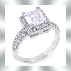 Sterling Silver 2 1/2 ct Princess CZ Engagement Ring  