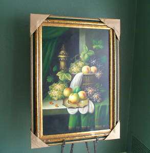 Antique Style Oil Painting Framed Signed Grapes Fruit  
