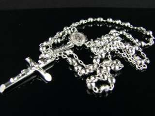10k WHITE GOLD ROSARY DIAMOND CUT NECKLACE CHAIN 26+5.5  