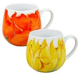 Konitz Poppy and Sunflower Blossoms Snuggle Mugs (Set of 2 