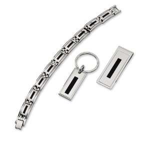 Stainless Steel Enamel Bracelet Key Ring Money Clip Set
