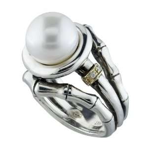   and .925 Sterling Silver Freshwater Pearl and Diamond Ring TR 10050 AM