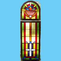 Tall pair of Antique Stained Glass Windows~Vivid Color  