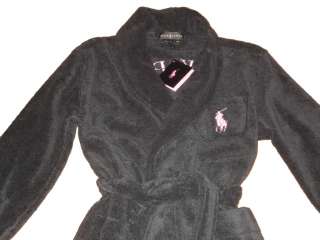 RARE Ralph Lauren Polo Big Pink Pony Black Spa Robe S  