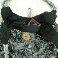   SHOULDER Bag PURSE TOTE Gray Rosette Silk Satin Handbag NEW P1 BTP
