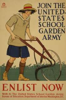 Vintage WWI Poster   Join the United States school garden army 