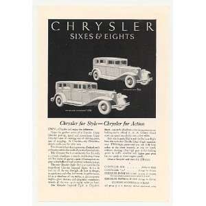  1931 Chrysler Six Sedan Eight De Luxe Sedan Style Print Ad 