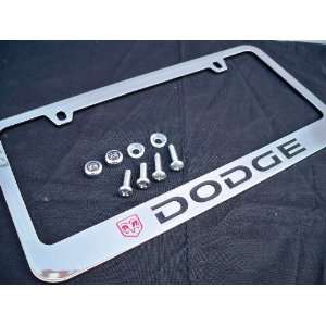 Dodge Logo Chrome Metal License Plate Frame with Screw Caps   Dakota 
