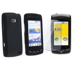 Black Rubber Coated Case/ Screen Protector for LG VS740 Ally 