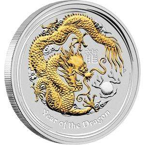 2012 AUSTRALIA LUNAR DRAGON $1 ONE DOLLAR 999 SILVER GOLD 1oz COIN BOX 