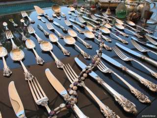 LARGE WALLACE GRAND BAROQUE STERLING SILVER FLATWARE SET FULL 