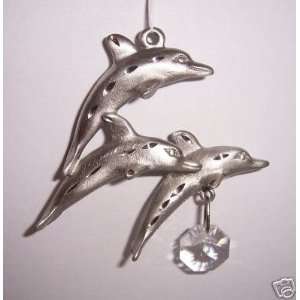  Spoontiques Pewter Ornament Dolphins w/ Crystal 2310 