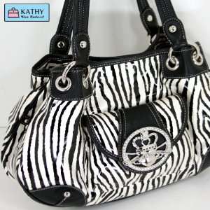 Kathy Van Zeeland Zebra Animal Print Limelight Ring Shopper Handbag 