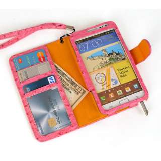 SAMSUNG Galaxy Note Ostrich Leather Pink Color Edge Case Clutch Diary 