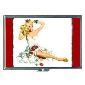 Pin Up Blonde with Red Roses ID Holder, Cigarette Case or Wallet MADE 