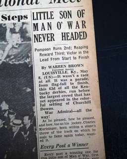 WAR ADMIRAL Kentucky Derby Horse Racing 1937 Newspaper Hindenburg 