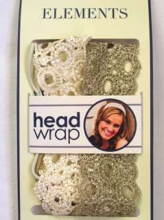 NWT Elements 2pc Headband Hair Wrap White & Gold  