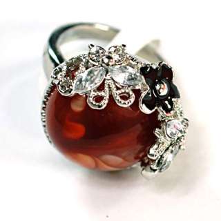 Lady Butterfly Floral 18K GP Shell Diamante CZ Zircon Ring Fashion Sz 