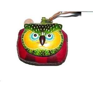    Genuine leather handmade owl wristlets coin purse
