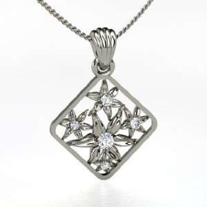   Pressed Flower Pendant, Sterling Silver Necklace with Diamond Jewelry