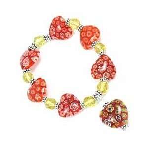   Murano HEARTS Glass Flowers RED Bracelet Arts, Crafts & Sewing
