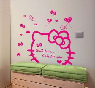 Pink HELLO KITTY TV Sofa Backdrop Bedroom Living Room Wall Stickers 