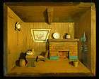 VINTAGE 3 D HOUSE INTERIOR DIORAMA~KITCHEN FIREPLACE BED ETC~HAND 