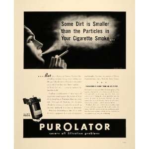   Ad Purolater Filtration Cigarette Oil Filter Smoke   Original Print Ad